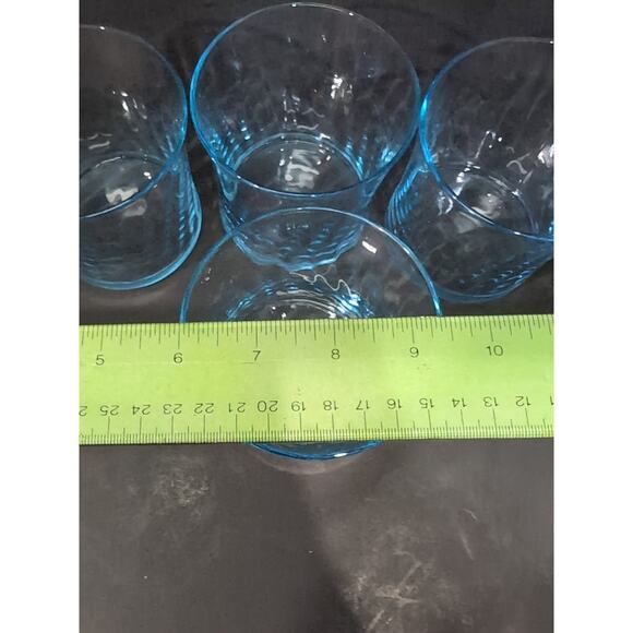 Wheaton Optical Tumbler Set, Ribbed‎ Swirl Glasses, Vtg Blue Drinkware, Set Of 4 - Picture 9 of 9